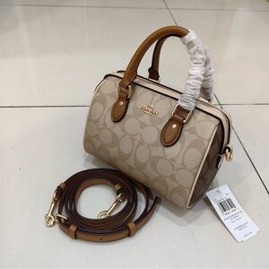 Coach Beige Signature Mini Satchel with Tan Trim